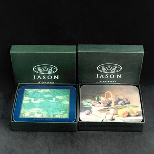 Coasters by Jason Set boxes of 6 each wih 2 differents designs boxed Cork coasters hardboard Monet Paintings Figs hostess gift