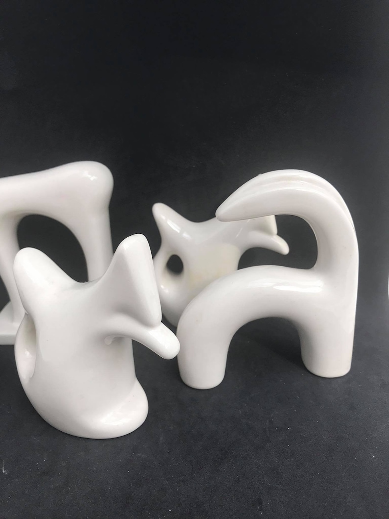 Animal figurines white ceramic glazed modernist Cubist Etsy
