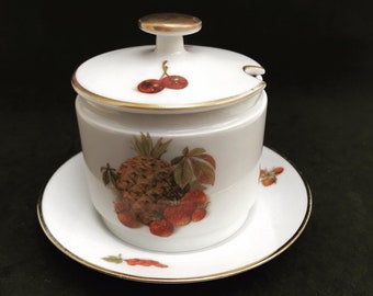 Vintage Alka-Kunst Fruit Porcelain Jam/Sugar Bowl with Lid