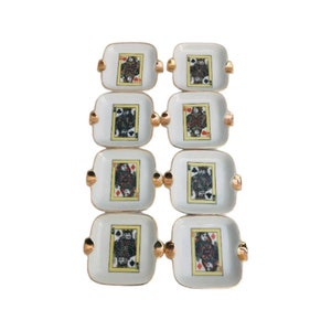 Cendriers set 8 porcelaine rois et reines cartes a jouer nuit de jeux décor bridge canasta poker cadeau joueur maman bar vintage blanc doré