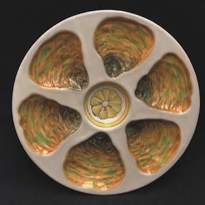 Oyster plate Majolica oyster dish Italian Yellow  White and Green Majolica Oyster Plate collectable glazed hand painted Collection
