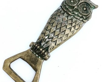 Vintage Brass Owl Bottle Opener: Mid Century Bar Cart Accessory