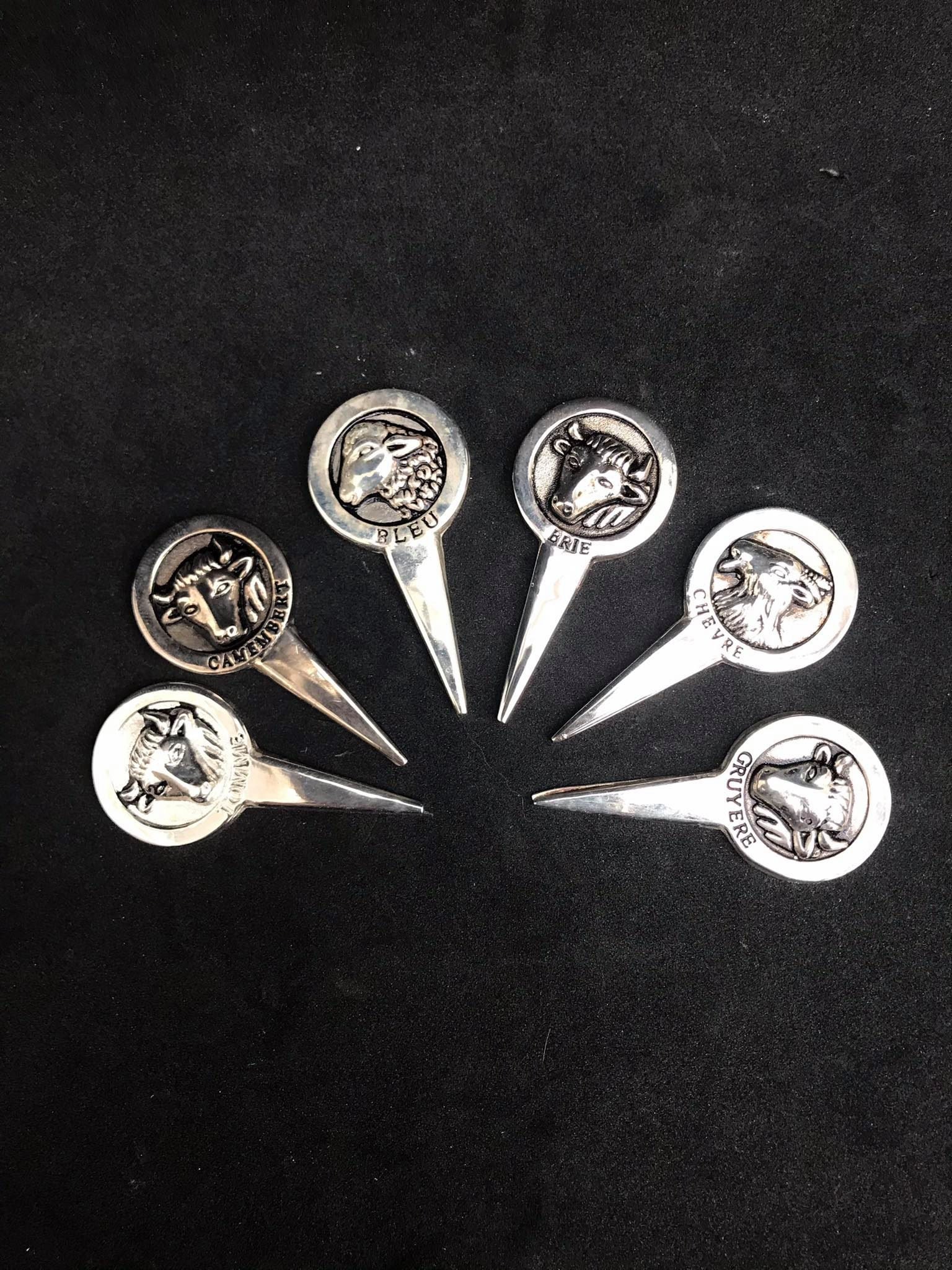 Cow Vintage cheese picks French Cheese Markers Vintage Silver Plated Cheese Markers Sheep Goat