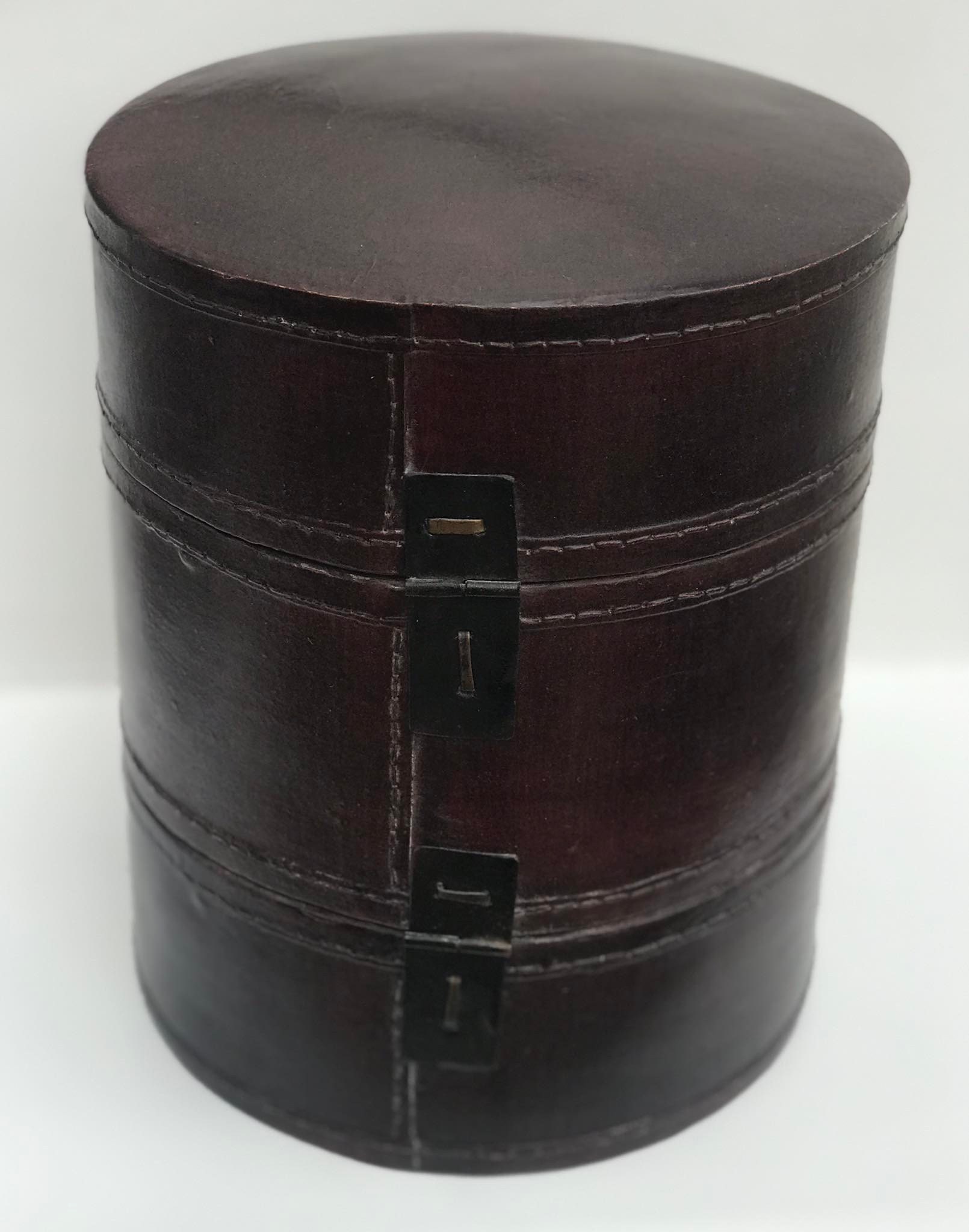 Hat Box Double Chinese Antique Leather Lacquered Decorative Box Brass Lock  And Lid Mandarin Antique Round Wooden Storage Box Decorative Item