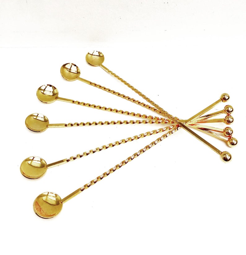 Drink stirrers cocktail Champagne Stirrers Whisks Sticks Set of 6 Gold Plated Spoons Bar Tools shops Bar Cart Accessories bartender mixology