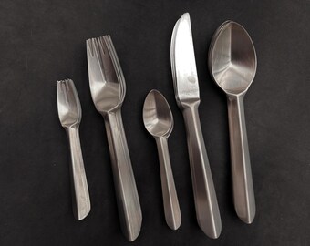 Postmodern Vintage 90s flatware set Modernist Dutch design KELTUM B-STACK folded flatware  Wouter van Baalen Stainless steel gift