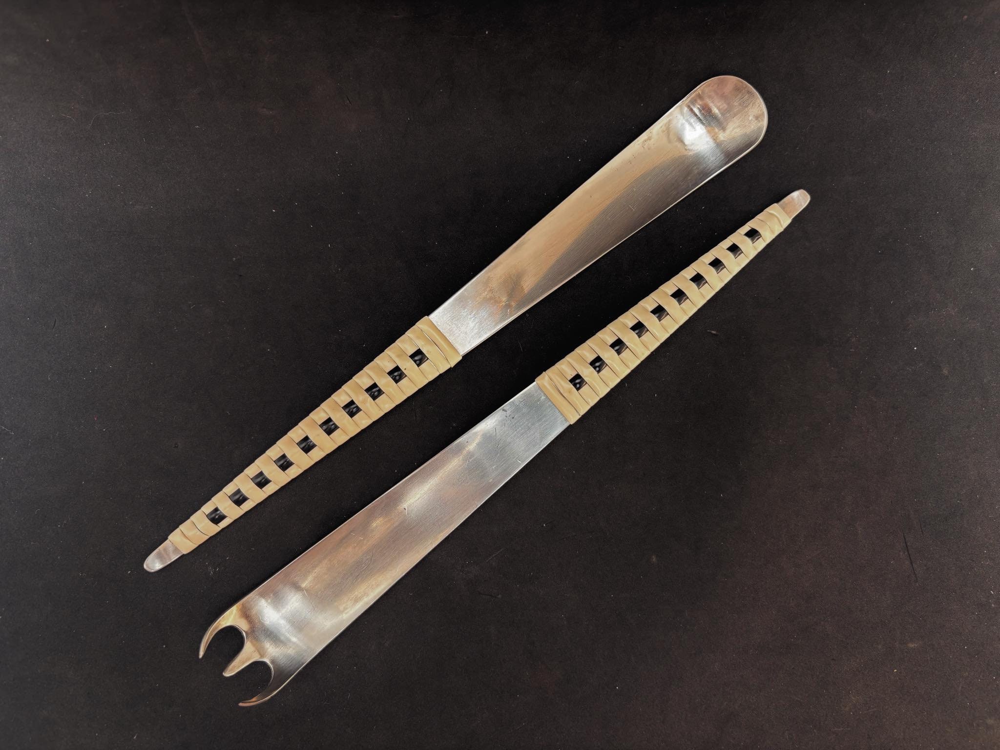 Mid Century Modern Salad Server Set: Nils Nisbel Gabis Sweden Stainless Steel