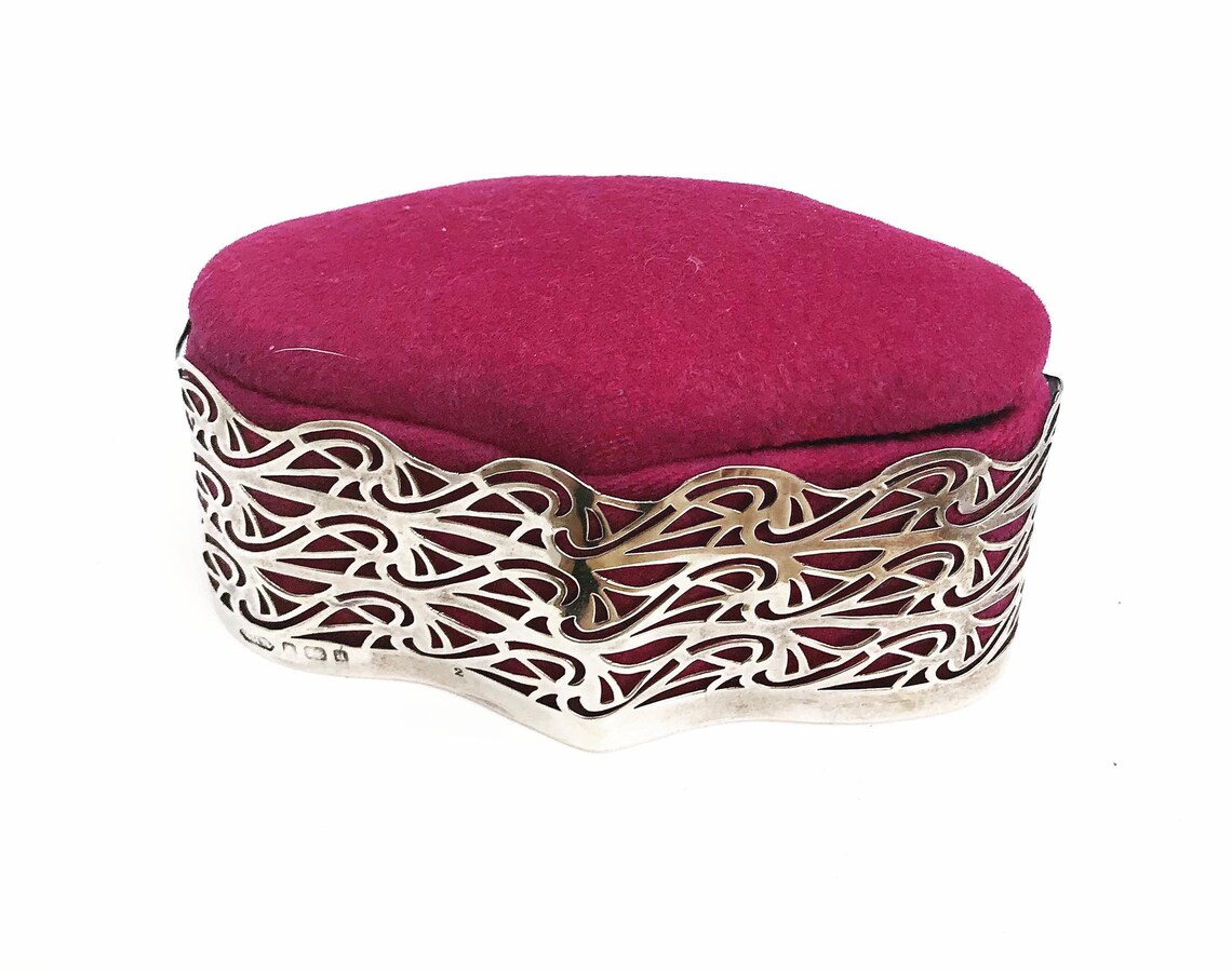 Pin cushion Box Antique Sterling silver Late Victorian red Etsy