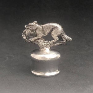 Antique Sterling Silver Dog Wine Stopper: Belgian Bar Decor