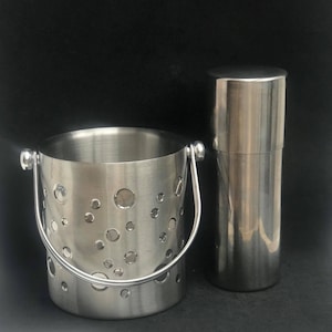 Vintage Stainless Steel Cocktail Shaker and Ice Bucket: Mid-Century Barware Set