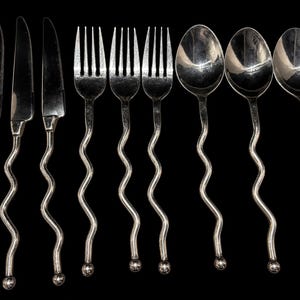 Twisted Forged Metal Flatware: Brutalist, Medieval, Viking Style Cutlery Set of 9
