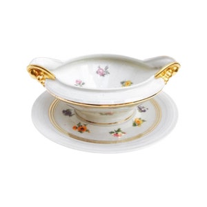 Molheira de molho Limoges francês antigo fixo sob o prato Molheira Barco