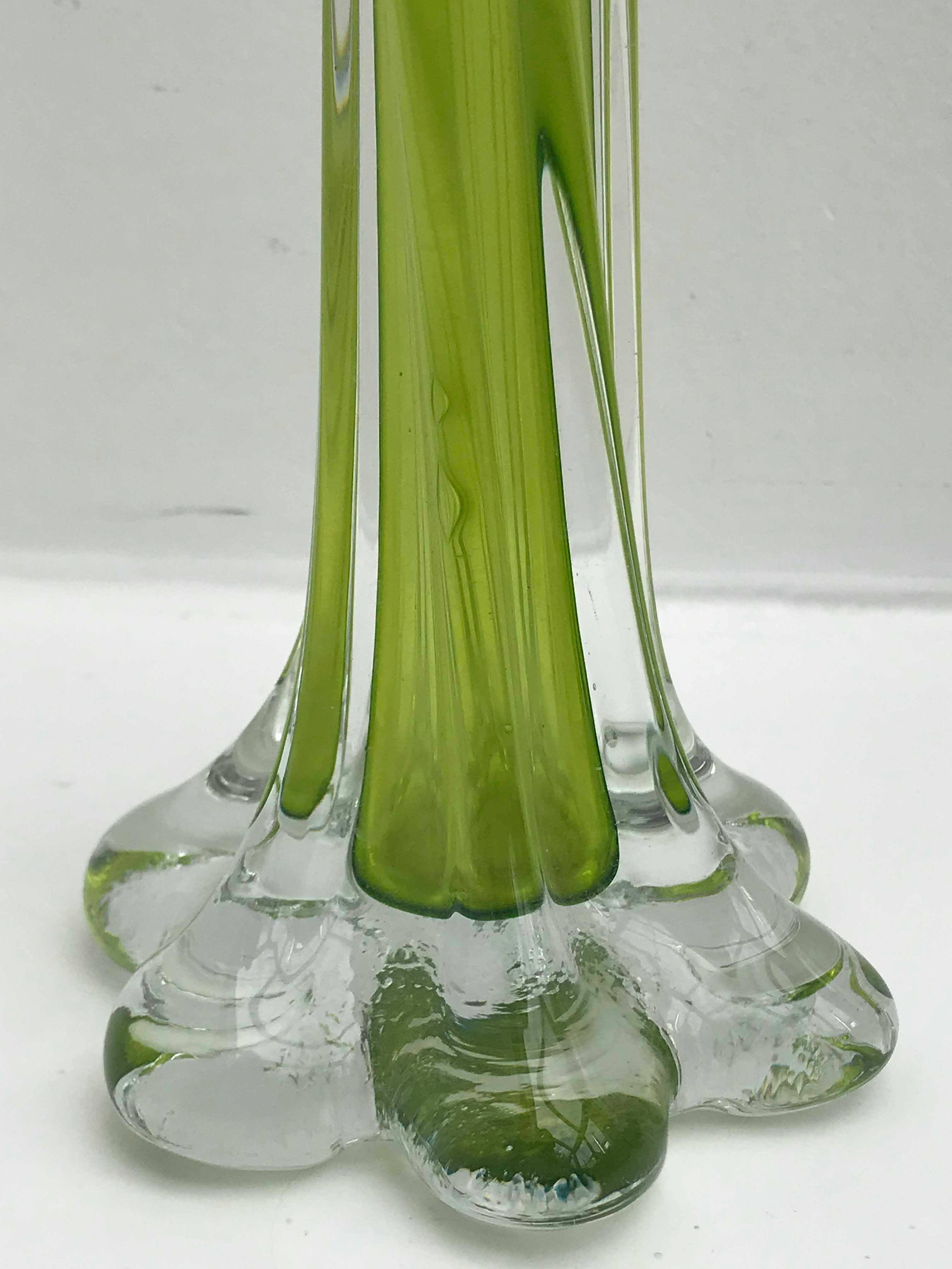 Glass twist bud vase Green Modern Mid Century tall Stretch Etsy