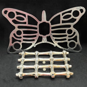 Trivet metal lot de 2 trivets vintage, 1 bamboo Tramontina 1 butterfly San Marco adjustable trivet image 4