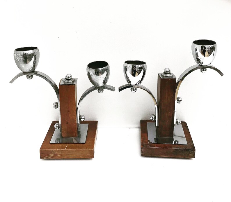 Art Deco Candle Holders  Bauhaus Style  Candleholder Chrome and