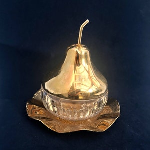 Sugar bowl with lid Jam Pot Preserve pot individual ice bucket pear shaped candy dish jar cristal golden metal wedding gift bar decor 1970s