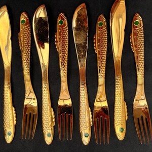 Gense Nobel Fish Flatware Set: Gold Plated Seafood Cutlery, Gunnar ...