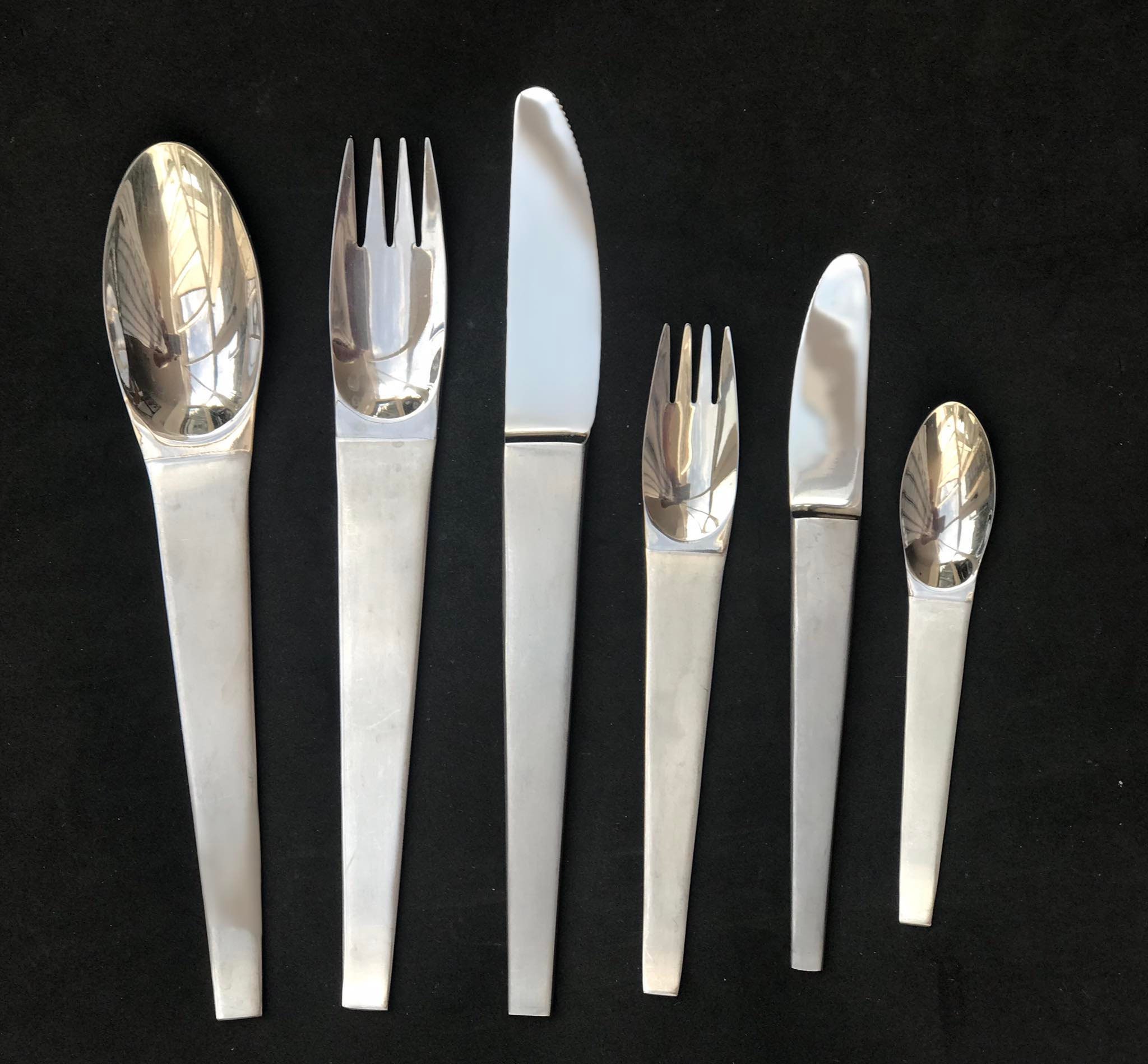 Modernist Flatware Set Carl Auböck Design for Morinox and Modernist Flatware Set Carl Auböck Design for Morinox and