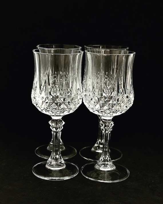 Vintage Wine Glasses With Diamond Cut Pattern Heavy Crystal Gift for Him  Bar Cart Decor Wedding Gift French Crystal Mid Century Gift Mom 