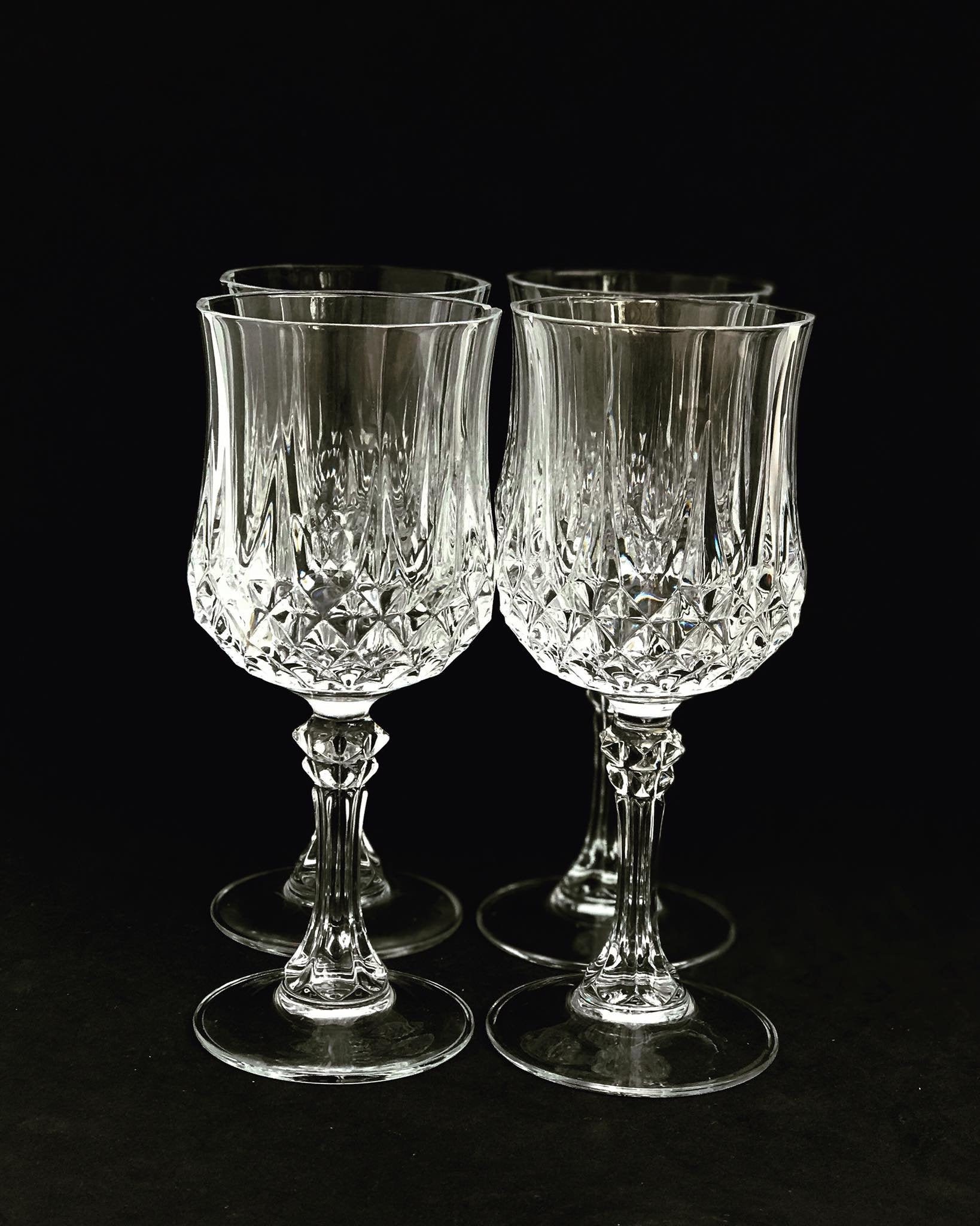Vintage Wine Glasses With Diamond Cut Pattern Heavy Crystal Etsy UK