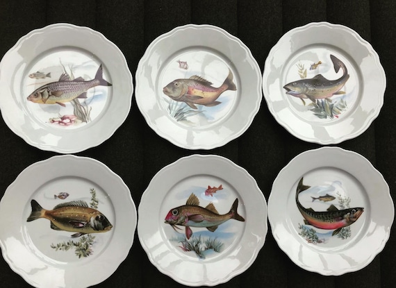 ヴィンテージフランス製磁器製魚皿：海岸沿いのキッチン装飾、6