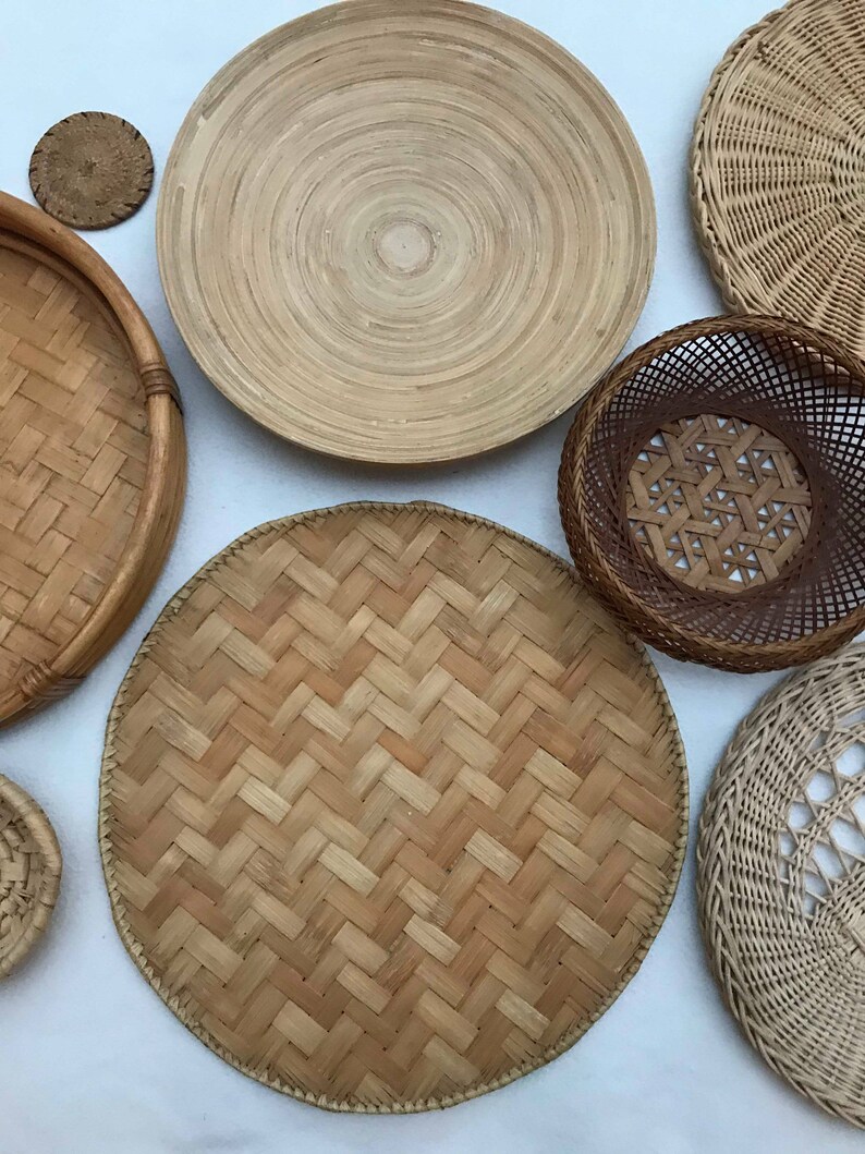 Boho wall art Woven Basket Wicker wall basket round rattan