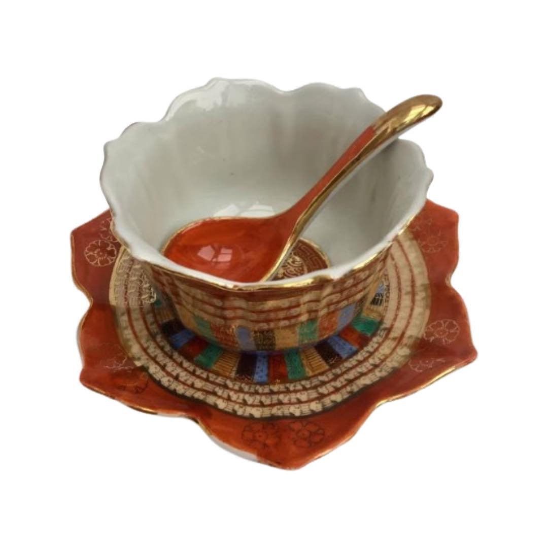 Vintage Asian Chinese Soup Bowl, Rice Bowl With Spoon Porcelain With