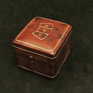 Boîte à cartes miniature vintage, Set de Bridge , Canasta Set cartes à jouer de voyage mini, cuir et bois couleur cognac cuir italien