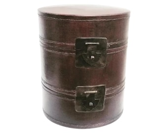 Hat Box Double Chinese Antique Leather Lacquered Decorative Box Brass Lock and Lid Mandarin Antique Round Wooden Storage Box Decorative item