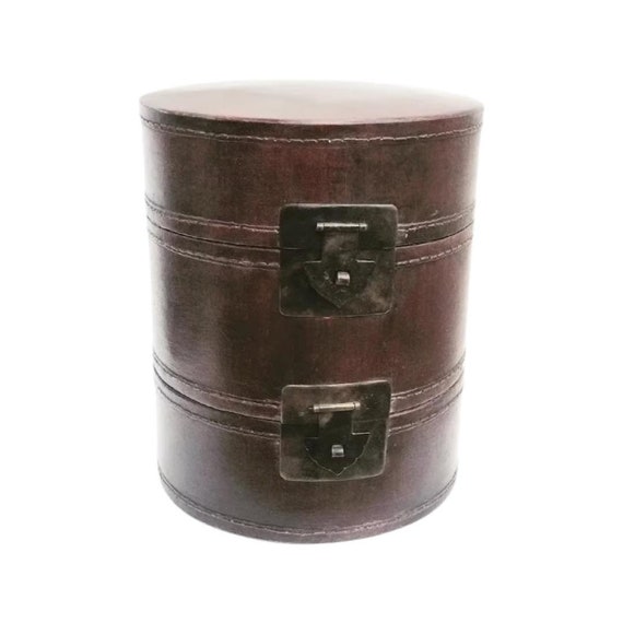 Hat Box Double Chinese Antique Leather Lacquered … - image 1