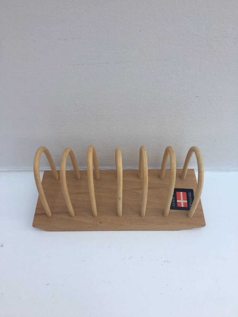 Egg cup set of 6 stainless steel 60s wooden Toast holder made in Denmark , breakfast set, vintage egg holder kitchen tools wood toast holder image 8