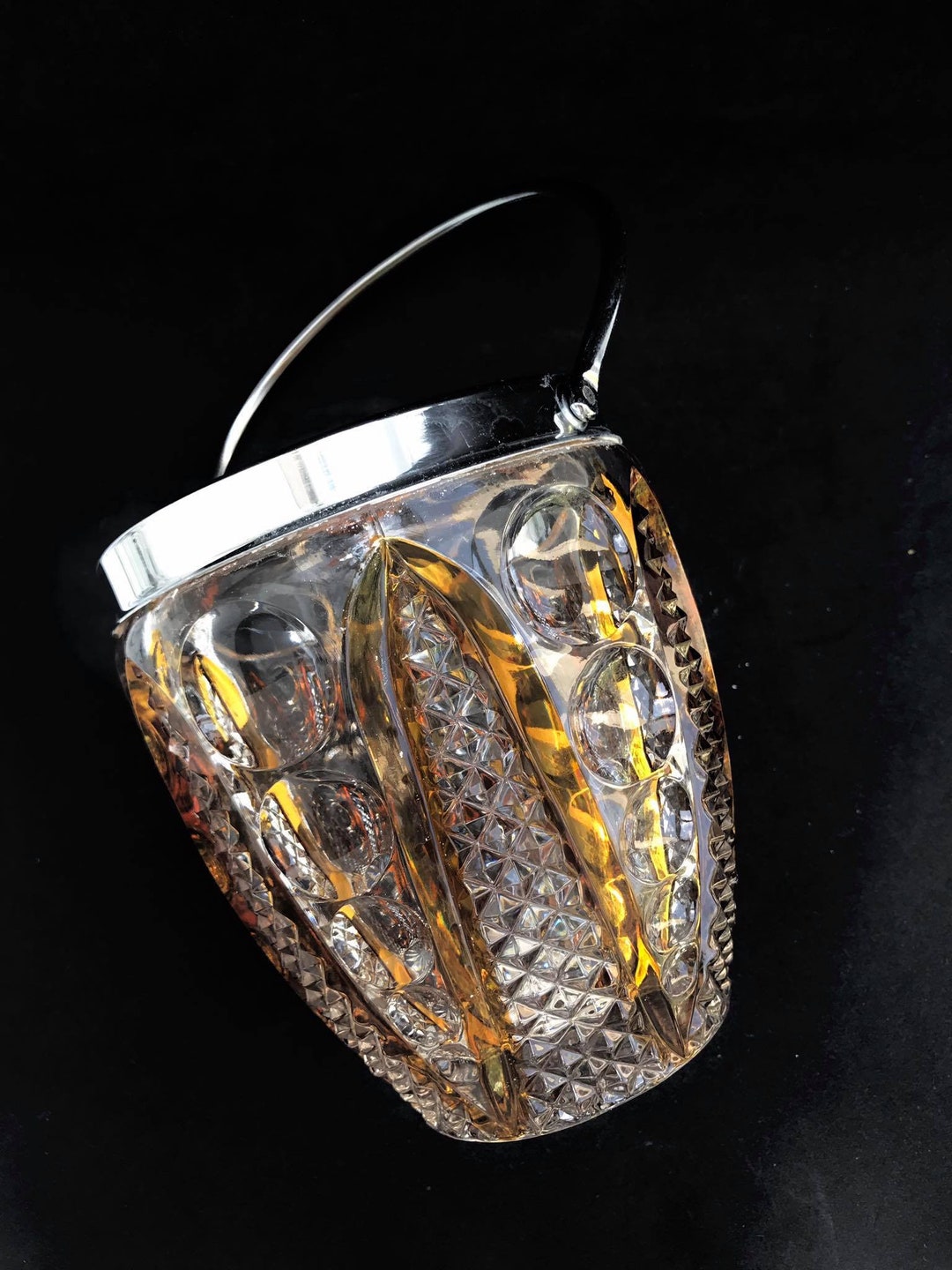 Amber Glass Ice Bucket Crystal Cut Heavy Bar Christmas Gift Etsy