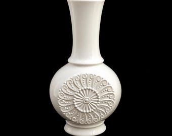 Vintage KPM Royal Bavaria White Porcelain Vase: Op Art Decor, 60s Mid Century