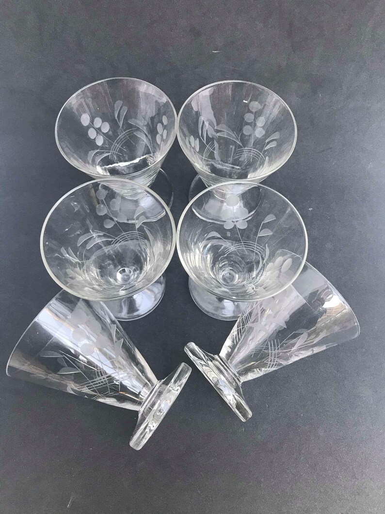 Vintage Liquor Glasses 6 Etched Crystal Footed Brandy Aperitif Etsy