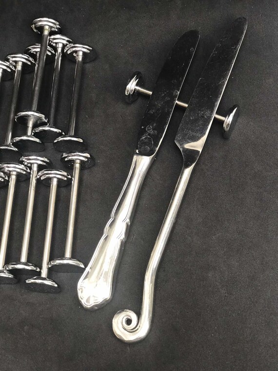 Coffret 12 Porte-couteaux Métal Chromé Moderniste Vintage