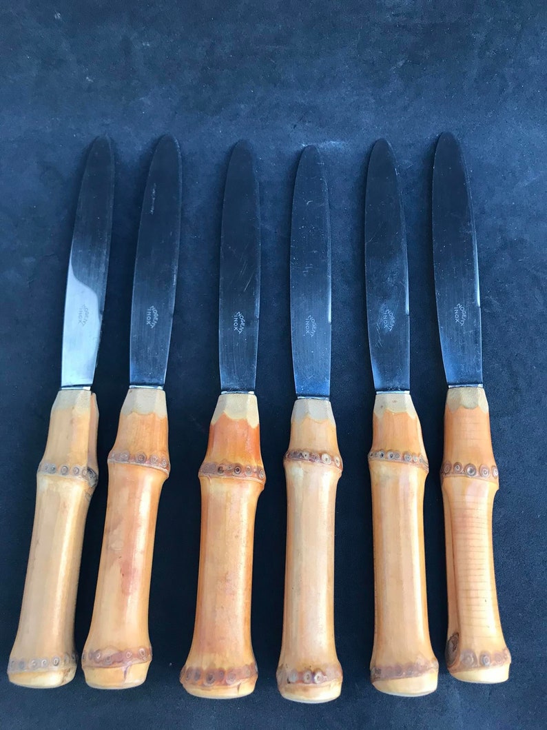 Bamboo Flatware Set Vintage Knives Dinner Knife 1960s Bamboo Etsy