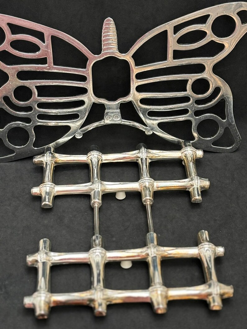 Trivet metal lot de 2 trivets vintage, 1 bamboo Tramontina 1 butterfly San Marco adjustable trivet image 5