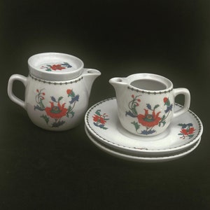 Individual Teapot, creamer 2 saucers Dish Pavot pattern by Porcelaine De Paris, china replacement dish,  Dish Discontinued tea table decor