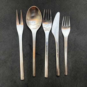 Georg Jensen Prism set 5 pieces  In Stainless Steel, 1940s replacement Danish cutlery scandinavian spare flatware Vintage