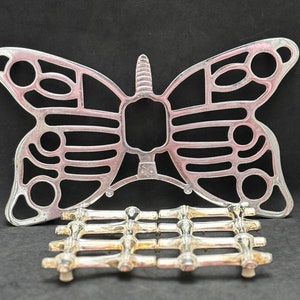 Trivet metal lot de 2 trivets vintage, 1 bamboo Tramontina 1 butterfly San Marco adjustable trivet image 6