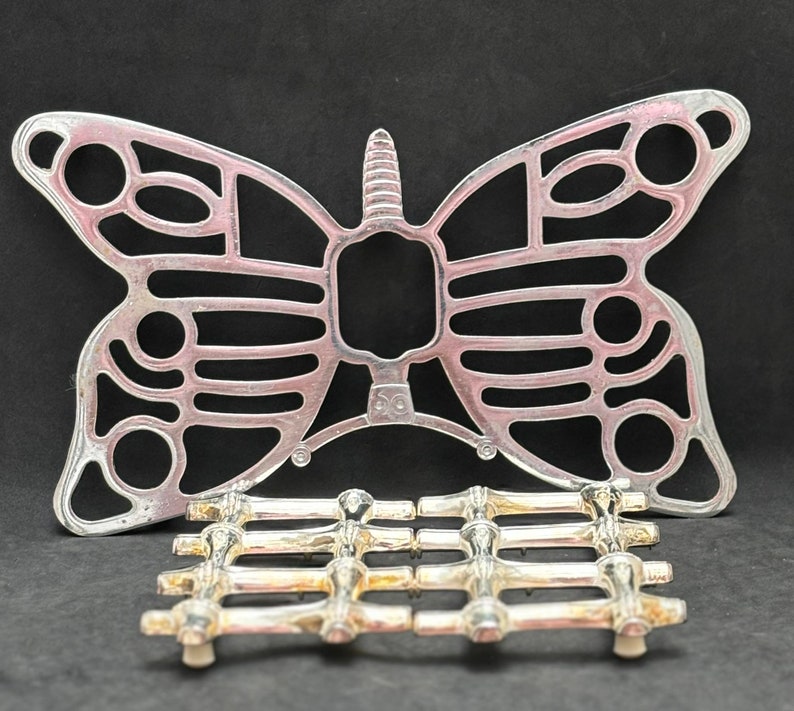 Trivet metal lot de 2 trivets vintage, 1 bamboo Tramontina 1 butterfly San Marco adjustable trivet image 6