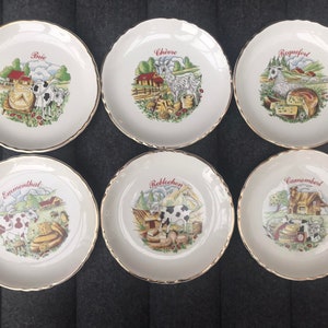Cheese Platter with 6 Cheese Plates France with Brands Advertising1960s gold,borders  fun plates table wedding gift cheese lover gift