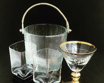 Vintage Cocktail-Set: Martini-Gläser, Eiskübel, Barwagen-Dekor
