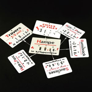 Butcher shop signs Fresh meat vintage 70s French Prices shop decor Ticket Label French farm decor Beef Barbecue gift grill accessories
