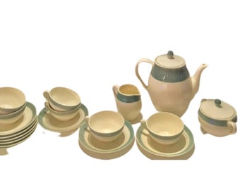 Vintage tea set, teapot cups, East Germany Steingut Colditz, 18 pieces set tea  or coffee, porcelain, ceramic vintage German porcelain 60s