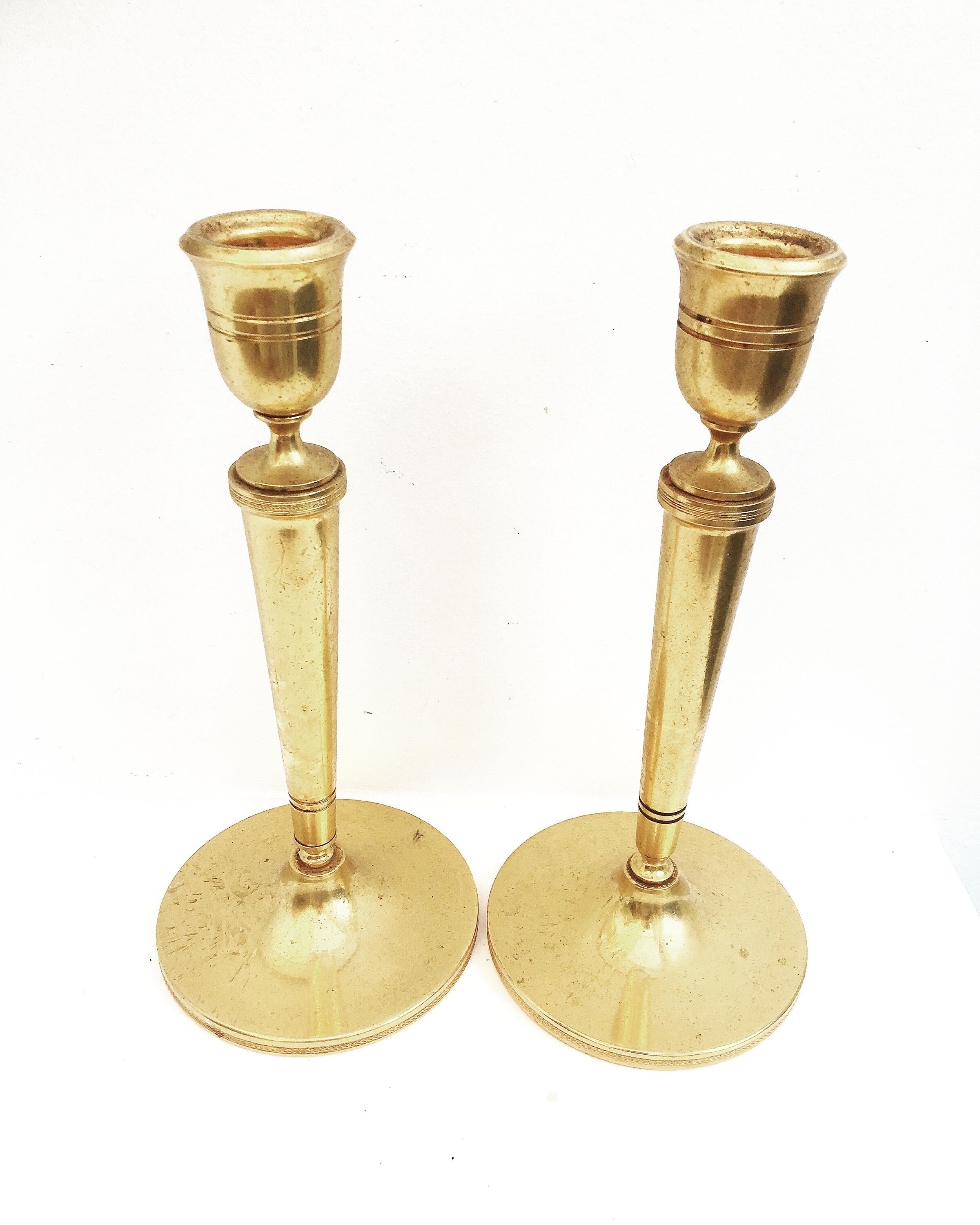 Golden candlestick Pair of Heavy Cast golden Art Deco Candle Etsy