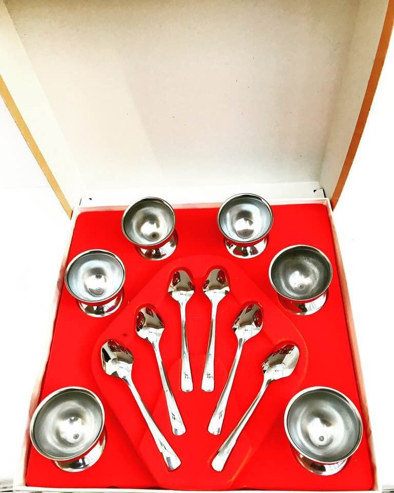Service De 6 Coquetiers Et 6 Petites Cuillères Guy Degrenne, Inox Argenté, Vintage 1970