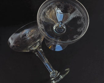 Antique Crystal Champagne Coupes: 1920s French Bar Cart Decor, Set of 2