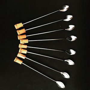 Bamboo Cocktail spoons handle vintage France Set 8 bar accessories boho bar tiki bar long spoons coffee cold tea bar tools bohemian gift