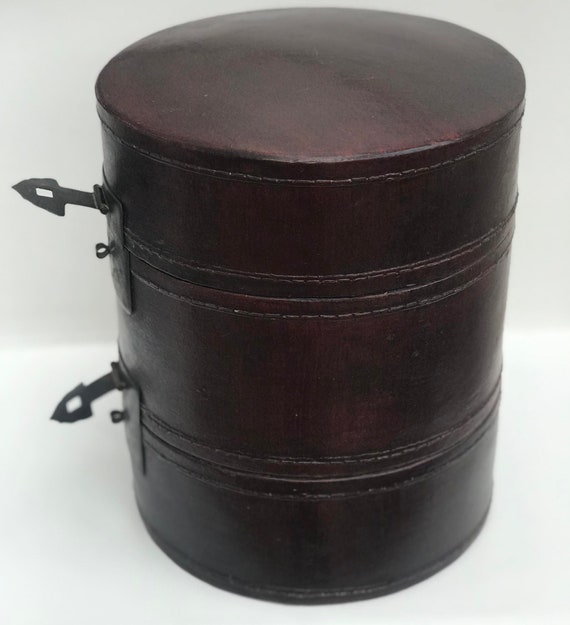 Hat Box Double Chinese Antique Leather Lacquered … - image 3